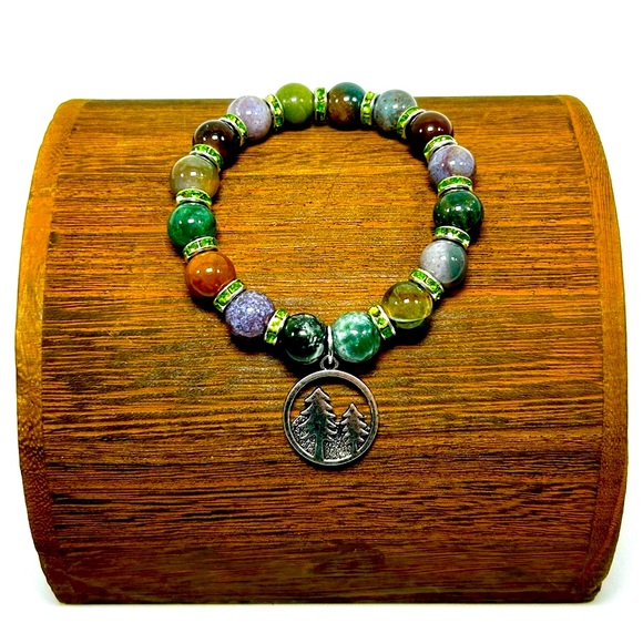 Handmade Tree & Mountain Bracelet with Natural Indian Agate Stones! - Picture 3 of 3